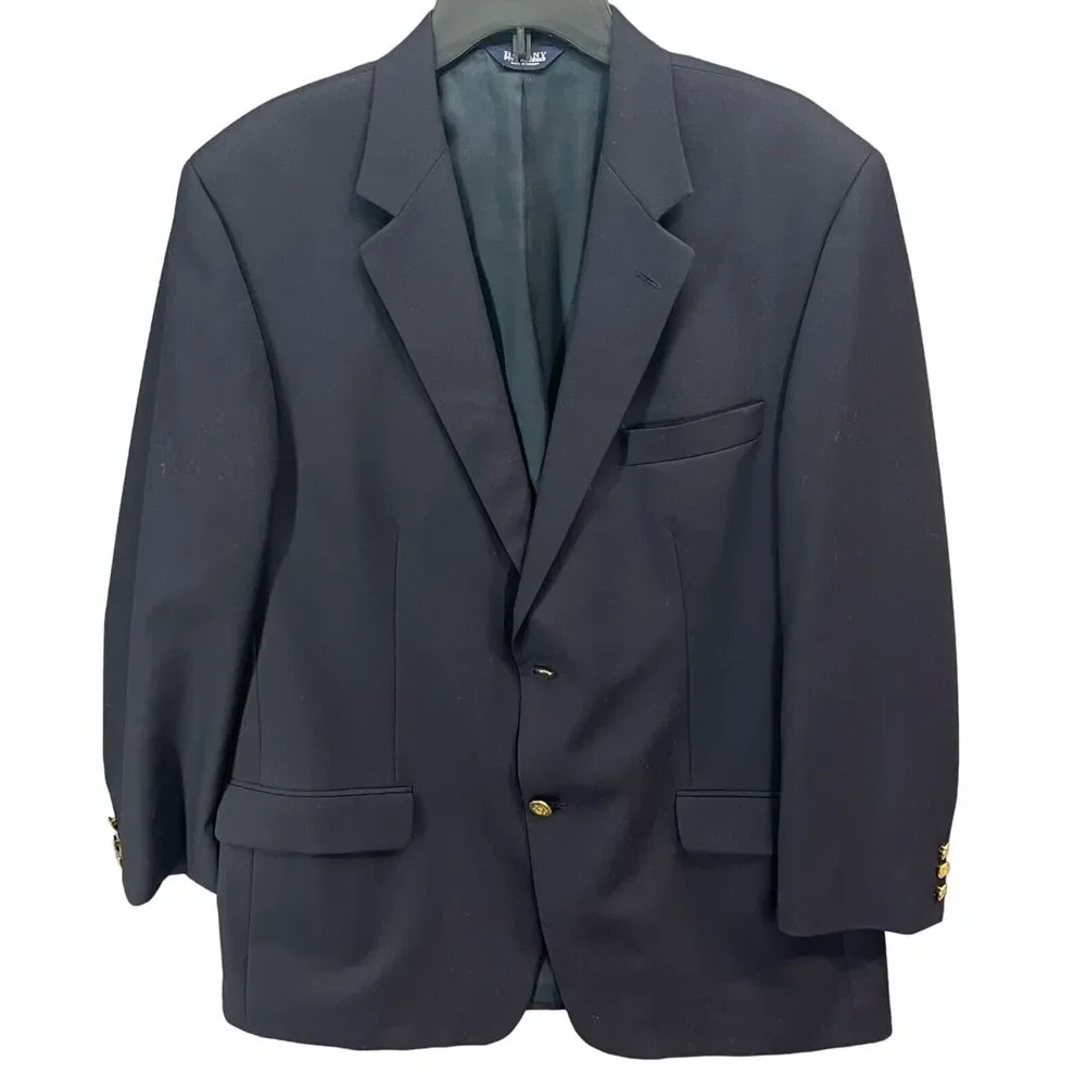 Botany 500 Blazer Jacket Mens 43R Dark Blue Wool Gold Buttons Sport Coat Classic